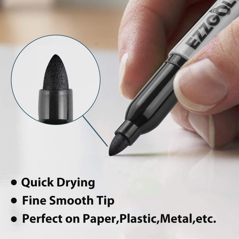Ezzgol Markers دائمة بالجملة، عبوة Markers دائمة مكونة من 72، 12 لون متنوع، Markers دائمة ذات نقطة رفيعة لتلوين البالغين كمستلزمات مكتبية ومدرسية - Image 5